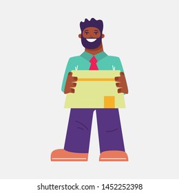 Flat style vector illustration of a young man holding shopping bags. Isolated cartoon character