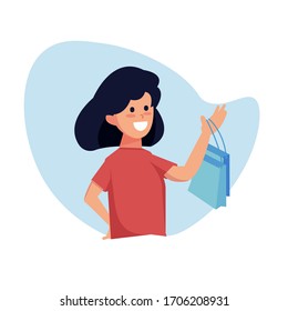  Vektorillustration im Flachstil. Junge Mädchen einkaufen, Verkaufskonzept. für Website-Landing-Page, Poster, Pamphlet oder Design