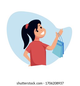  Ilustración vectorial de estilo plano. Chicas comprando, concepto de venta. para la página de inicio del sitio web, el afiche, el folleto o cualquier diseño