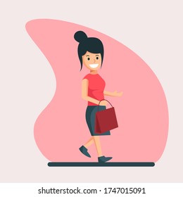 Ilustración vectorial de estilo plano. Chicas comprando, concepto de venta. Vida normal después de una pandemia. para página de inicio del sitio web, afiche, folleto o cualquier diseño