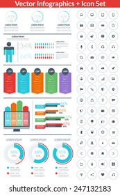 Flat style vector infographics and design elements with icon set  for brochures, flyers and websites