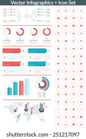 Flat style vector infographics and design elements with icon set  for brochures, flyers and websites