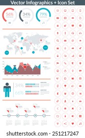 Flat style vector infographics and design elements with icon set  for brochures, flyers and websites