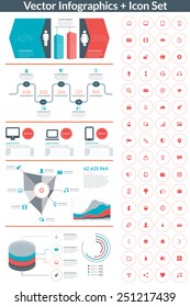 Flat style vector infographics and design elements with icon set  for brochures, flyers and websites