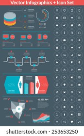 Flat style vector infographics and design elements with icon set  for brochures, flyers and websites