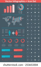 Flat style vector infographics and design elements with icon set  for brochures, flyers and websites