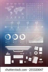 Flat style vector infographics and design elements for brochures, flyers and websites. Blurred background