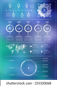 Flat style vector infographics and design elements for brochures, flyers and websites. Blurred background