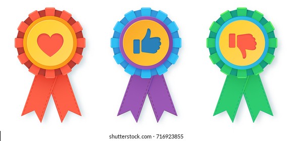 Flat style vector like and dislike medals set