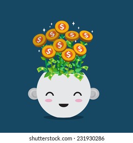 Flat style  vector of money plant in smiley pot 