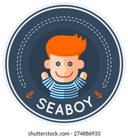 Flat style vector red-haired boy in circle