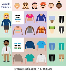 flat style vector set of characters for use in design work with various elements