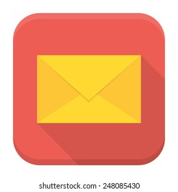 Flat style vector squared app icon. Envelope app icon with long shadow