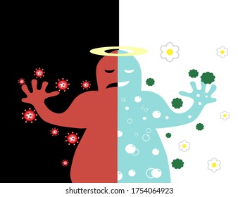 Flat style vector this is compare corona virus Bad result to human and good result for nature concept.