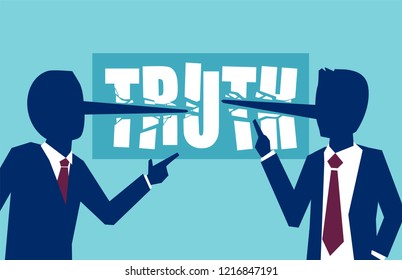 Flat style vector of two businessmen politicians lying to each other leading business dishonestly.