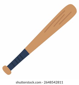 Flat style vector of a wooden baseball bat with hand-drawn lines and cozy colors, perfect for sporty-themed illustrations, children’s designs, and vector collections.
