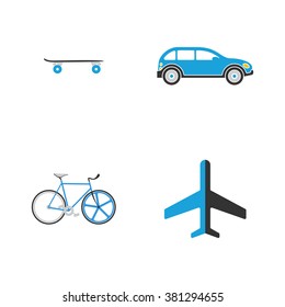 Flat style vehicles icons isolated on white background. Graphic vector transport ai illustration. EPS Drawing collection of user interface buttons for website.