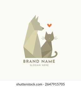Flat Style Veterinary Clinic Logo with Dog and Cat Silhouette Vector Illustration.