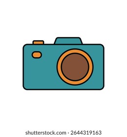 Flat Style Vintage Camera Icon with Blue Body and Brown Lens for Photography and Technology Concept