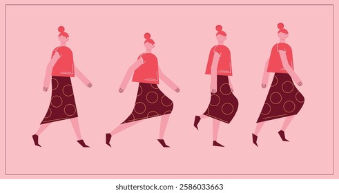 Flat style walking character for animation. Key poses for walking cycle animation side view. Separable body parts. Simple colorful minimalistic design for advertisement, business, corporate identity.