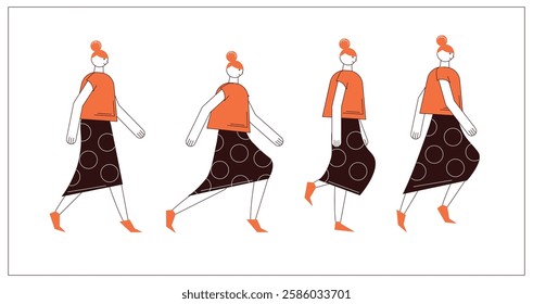 Flat style walking character for animation. Key poses for walking cycle animation side view. Separable body parts. Simple colorful minimalistic design for advertisement, business, corporate identity.