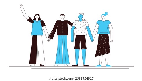 Flat style walking characters for advertisement, business, corporate identity. Separable body parts. Simple colorful minimalistic design. Vector illustration.