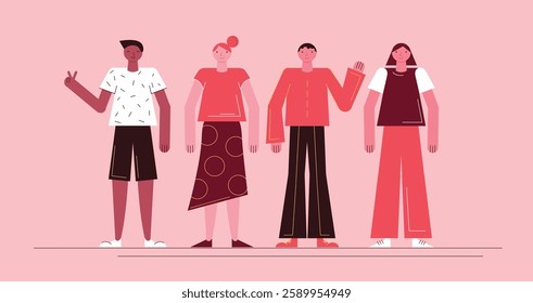 Flat style walking characters for advertisement, business, corporate identity. Separable body parts. Simple colorful minimalistic design. Vector illustration.