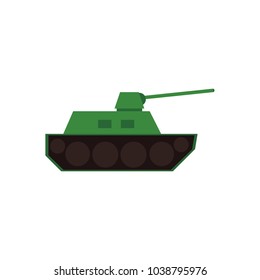 Flat style war tank, armored vehicle icon, vector illustration isolated on white background. Flat style simplified vector icon of green toy tank, fighting armored vehicle