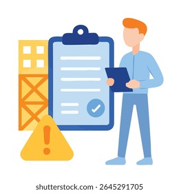 Lista de Verificação de Inventário de Depósito de Estilo Plano com Ilustração de Sinal de Advertência e Manual