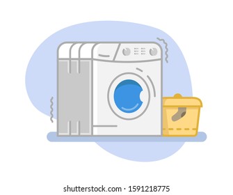 Flat style washing machine with Laundry basket. Modern vector illustration. Washing clothes