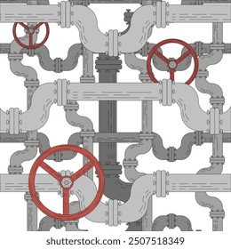 Flat style Water Pipes and shut-off valves. Plumbing background isolated white. Vector illustration can used web social media design t-shirt print. EPS 10