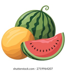 Melancia de estilo liso e fruto de melão isolado no vetor de fundo branco