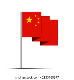 Flat Style Waving Flag Of China. China national emblem in origami style. Vector illustration. 