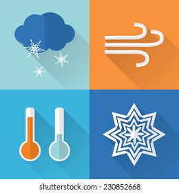 Flat style weather icons with long shadow