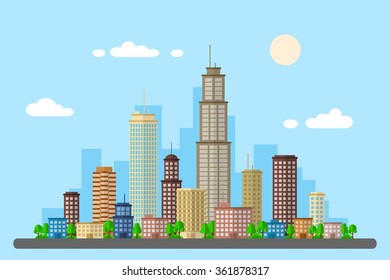 flat style web banner design, big city life, urban landscape, real estate advertisement