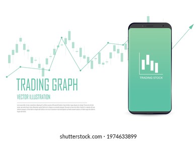Flat style web banner on mobile stock trading concept, online trading, market analysis, business and investment