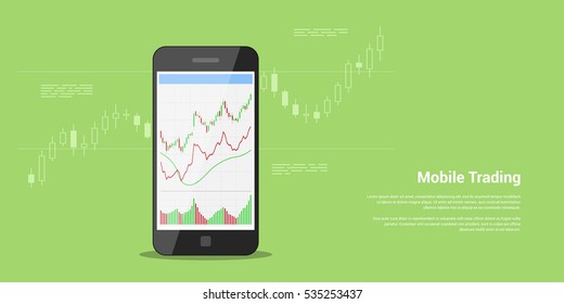 banner web estilo plano no conceito de negociação de ações móveis, negociação on-line, análise de mercado de ações, negócios e investimento, câmbio de forex