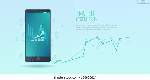 flat style web banner on mobile stock trading concept, online trading, market analysis, business and investment