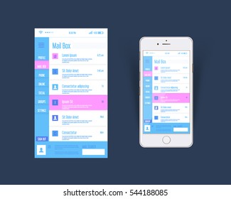 Flat Style Web or Software Template, Mobile Inbox Interface Design