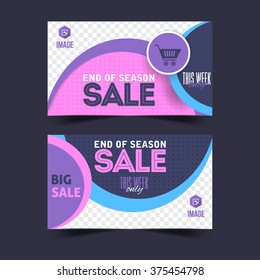 Flat Style Website Banner, Horizontal Header, End of Season Sale, Discount Background Design