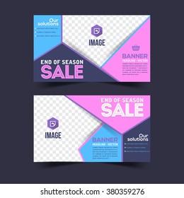 Flat Style Website Banner, Horizontal Header, End of Season Sale, Discount Background Design