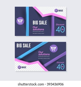Flat Style Website Banner, Horizontal Header, Big Sale, Discount Background Design