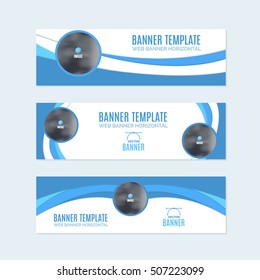 Flat Style Website Banner, Horizontal Background and Web Layout Ad , Vector Cover Illustration. Image Add Business Advertisement Banners Design Collection with Creative Clean Geometric Elements Set