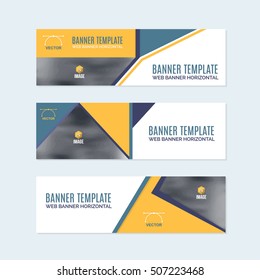 Flat Style Website Banner, Horizontal Background and Web Layout Ad , Vector Cover Illustration. Image Add Business Advertisement Banners Design Collection with Creative Clean Geometric Elements Set