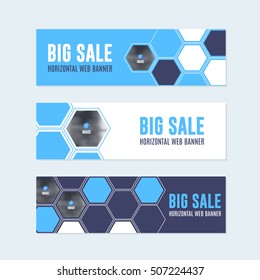 Flat Style Website Banner, Horizontal Background and Web Layout Ad , Vector Cover Illustration. Image Add Business Advertisement Banners Design Collection with Creative Clean Geometric Elements Set