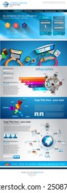 Flat Style Website Template - Elegant Design for Business Layouts Template with a lot of design elements and infographics and long shadow items.