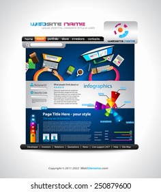 Flat Style Website Template - Elegant Design for Business Layouts Template with a lot of design elements and infographics and long shadow items.