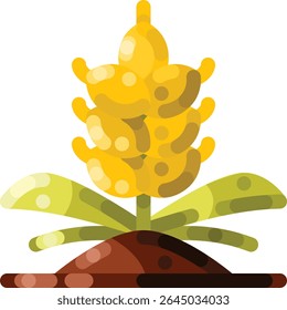 Flat style wheat icon with golden tones and simple shapes. Ideal for farming graphics, organic food themes, harvest designs, and agricultural illustrations.