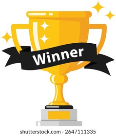 Flat Style Winner Trophy with Ribbon and Stars – Reward Vector Concept