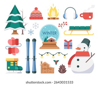 Flat style Winter element set cartoon illustration
